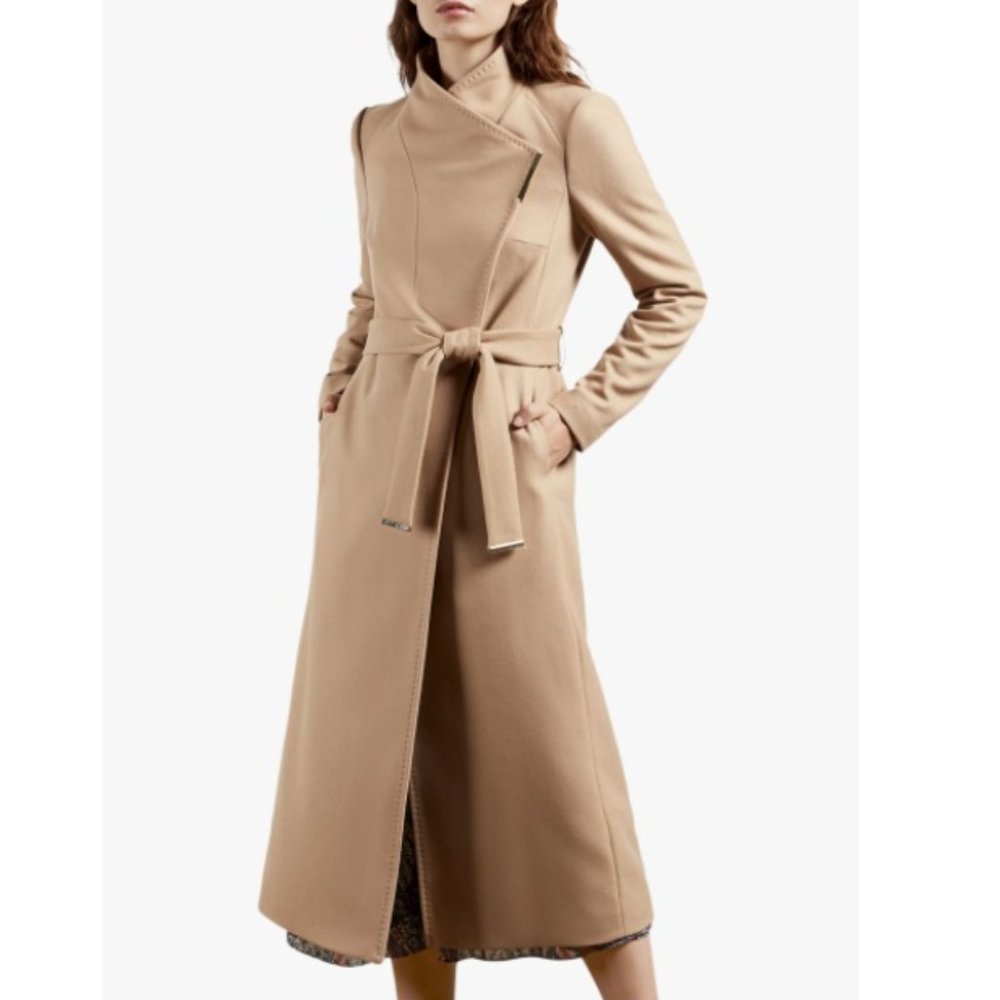 Ted Baker Beige Cashmere Wool Belted Wrap Coat NWT